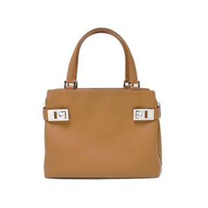 【現品限り】Ferragamo（フェラガモ） ガンチーニ ハンドバッグ ストラップ付き カーフ ライトブラウン 【中古AB】