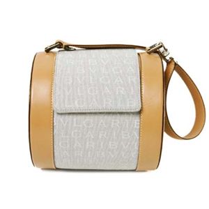 【現品限り】BVLGARI(ブルガリ) ロゴマニア 筒形ショルダー キャンバス カーフ グレー 【新品同様】 - 拡大画像