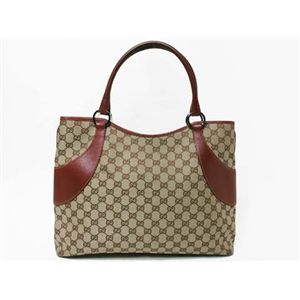 【現品限り】GUCCI(グッチ) GG柄 トートバッグ 113016 キャンバス カーフ ベージュ/赤 【中古AB】 - 拡大画像