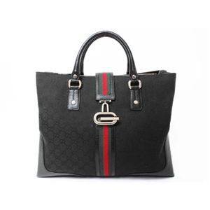 【現品限り】GUCCI(グッチ) GG柄トートバッグ キャンバス カーフ 黒 【中古SA】 - 拡大画像