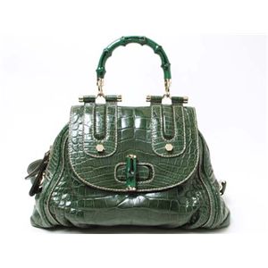 【現品限り】GUCCI(グッチ) バンブー2WAYショルダーバッグ クロコダイル グリーン 【新品同様】 - 拡大画像