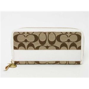 【現品限り】COACH(コーチ) ラウンドファスナー長財布 キャンバス ベージュ/白 40021 【未使用】 - 拡大画像