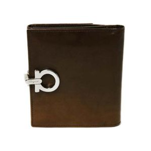 【現品限り】Ferragamo（フェラガモ） Wホック財布 カーフ ブラウン 【中古B】