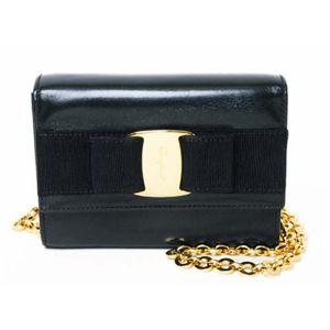 【現品限り】Ferragamo（フェラガモ） ヴァラ チェーン ショルダーバッグ カーフ ネイビー 【中古B】