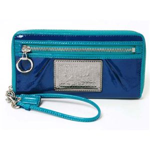 【現品限り】COACH(コーチ) ラウンドファスナー長財布 プレート パテント ブルー 【新品同様】 - 拡大画像