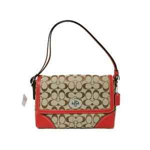 【現品限り】COACH(コーチ) ショルダーバッグ F13066 キャンバス カーフ ベージュ/朱色 【未使用】 - 拡大画像