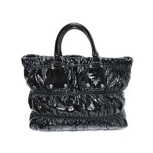 【現品限り】プラダ シャーリング　2WAYトート パテント　黒　BN1496　【中古A】