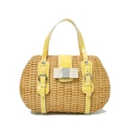 【現品限り】Ferragamo（フェラガモ） ヴァラ　かごバッグ　ブラウン/イエロー　【中古AB】