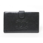 【現品限り】CHANEL（シャネル） がま口長財布 キャビア 黒 ブラック 【中古B】