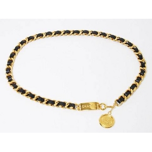 【現品限り】CHANEL（シャネル） チェーンベルト コイン カーフ ゴールド/ブラック【中古SA】