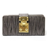 【現品限り】MIUMIU（ミュウミュウ） 2つ折長財布 マテラッセ カーフ グレー 5M1107 【中古B】