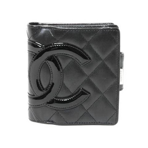 【現品限り】CHANEL（シャネル） カンボンライン がま口財布 黒/黒 A26720 【中古AB】