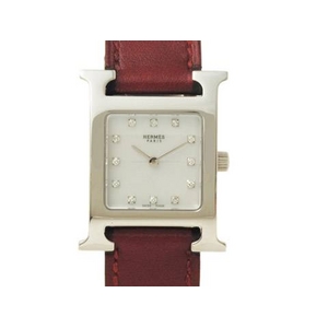 【現品限り】HERMES（エルメス） Hウォッチ SS/革 12Pダイヤ ホワイトシェル文字盤 HH1.210 【中古A】 - 拡大画像