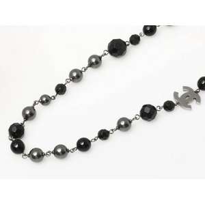 【現品限り】CHANEL（シャネル） ロングネックレス フェイクパール/ブラックストーン  【未使用】