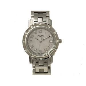【現品限り】HERMES（エルメス） クリッパー ナクレ ベゼル12Pダイヤ SS ホワイトシェル レディース CL4.230 【中古SA】 - 拡大画像