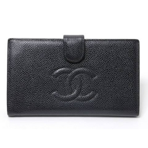 【現品限り】CHANEL（シャネル） がま口長財布 キャビアスキン 黒 【中古AB】