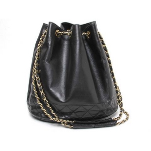 【現品限り】CHANEL(シャネル) 巾着 チェーンショルダーバッグ ラムスキン 黒 【中古B】
