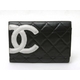 【現品限り】CHANEL（シャネル） カンボンライン 2つ折財布 黒／白 A26722 【中古B】