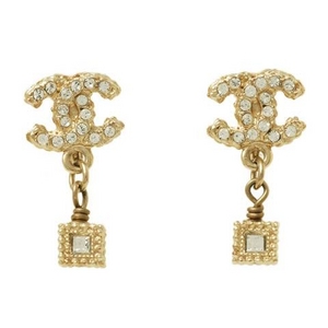 【現品限り】CHANEL（シャネル） イヤリング ココ キューブ ラインストーン ゴールド 【中古A】 - 拡大画像