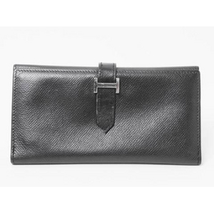 【現品限り】HERMES(エルメス) ベアン 三つ折長財布 エプソン 黒 ブラック シルバー金具 【中古B】の写真