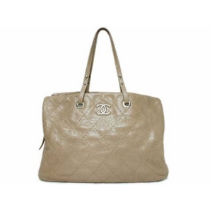 【現品限り】CHANEL(シャネル) トートバッグ レザー ベージュ 金具シルバー 【中古SA】