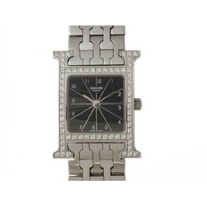 【現品限り】HERMES（エルメス） Hウォッチ ダイヤベゼル HH1.230 SS 黒 【中古A】 - 拡大画像