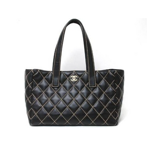 【現品限り】CHANEL（シャネル） ワイルドステッチ トートバッグ カーフ 黒 ブラック ポーチ付 【中古A】 - 拡大画像