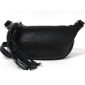 【現品限り】CHANEL（シャネル） フリンジ付き ショルダーバッグ カーフ 黒 【中古A】 - 拡大画像