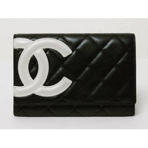 【現品限り】CHANEL（シャネル） カンボンライン 2つ折財布 黒／白 A26722 【中古AB】 - 拡大画像