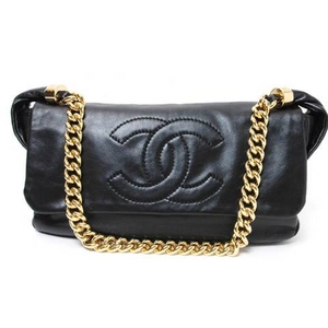 【現品限り】CHANEL(シャネル) チェーンショルダー 黒 ブラック ゴールド 【中古SA】