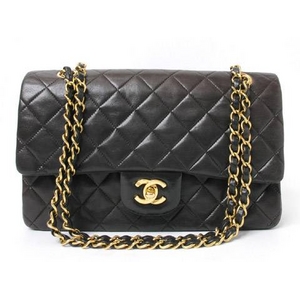 【現品限り】CHANEL（シャネル） マトラッセ Wチェーン定番ショルダー25 黒 ブラック ゴールド金具 【中古B】