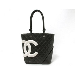 【現品限り】CHANEL(シャネル) カンボンライン ミディアムトート バッグ 黒/白 A25167 【中古BC】