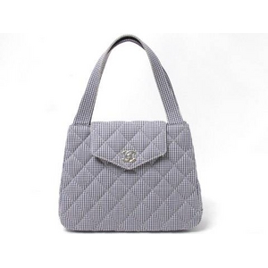 【現品限り】CHANEL（シャネル） ハンドバッグバッグ キャンバス ギンガムチェック ブルー【中古AB】