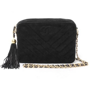【現品限り】CHANEL（シャネル） フリンジ付きチェーンショルダー スエード 黒 【中古B】