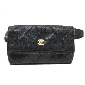 【現品限り】CHANEL(シャネル) ウエストバッグ(ポーチ) キャビアスキン 黒 ブラック 【中古A】