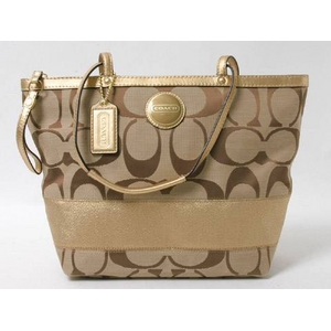 【現品限り】COACH（コーチ） シグネチャー トートバッグ ベージュ／ゴールド アウトレット品 F15112 【新品同様】