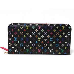 【現品限り】LOUIS VUITTON（ルイヴィトン） マルチカラー 長財布ポルトフォイユ アンソリット ブラック／ピンク M93754 【中古A】