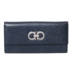 【現品限り】Ferragamo(フェラガモ) ガンチーニ ファスナー付き長財布 ネイビー 227121 【新品同様】