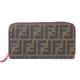 【現品限り】FENDI（フェンディ） ラウンドファスナー長財布 ズッカ柄 ブラウン ピンクステッチ 8M0024 【未使用】