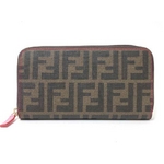 【現品限り】FENDI(フェンディ) ラウンドファスナー長財布 ズッカ柄 ブラウン ピンクステッチ 8M0024 【未使用】
