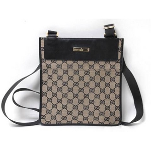 【現品限り】GUCCI（グッチ） GG柄 マチなし ショルダーバッグ ベージュ／ブラック 【中古AB】