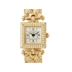 【現品限り】Van Cleef ＆ Arpels（ヴァンクリーフ＆アーペル） ブレスウォッチ スクエア K18YG ベゼルダイヤ ブレスダイヤ 【中古A】
