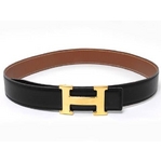 【現品限り】HERMES（エルメス） Hベルト 黒／ゴールド ゴールド金具 #67〜72cm 【中古B】