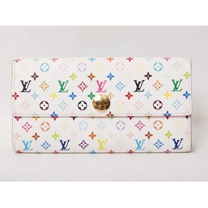 【現品限り】LOUIS VUITTON（ルイヴィトン） マルチカラー ファスナー長財布 ホワイト 白 ピンク M93744 【中古A】