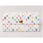 【現品限り】LOUIS VUITTON（ルイヴィトン） マルチカラー ファスナー長財布 ホワイト 白 ピンク M93744 【中古A】
