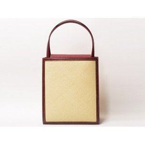 【現品限り】HERMES（エルメス） トートバッグ　ストロー/カーフ　ベージュ/ボルドー 【中古A】