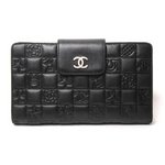 【美品 現品限り】CHANEL　［シャネル］ がま口長財布　レザー　オールモチーフ　黒【中古AB】