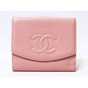 【美品 現品限り】 CHANEL ［シャネル］ キャビアスキン　2つ折り財布　ピンク 【中古AB】