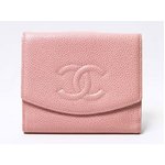 【美品 現品限り】 CHANEL ［シャネル］ キャビアスキン　2つ折り財布　ピンク 【中古AB】