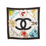 【現品限り】CHANEL ［シャネル］ スカーフ　ココ/ハート　ブラック/ホワイト 【中古AB】